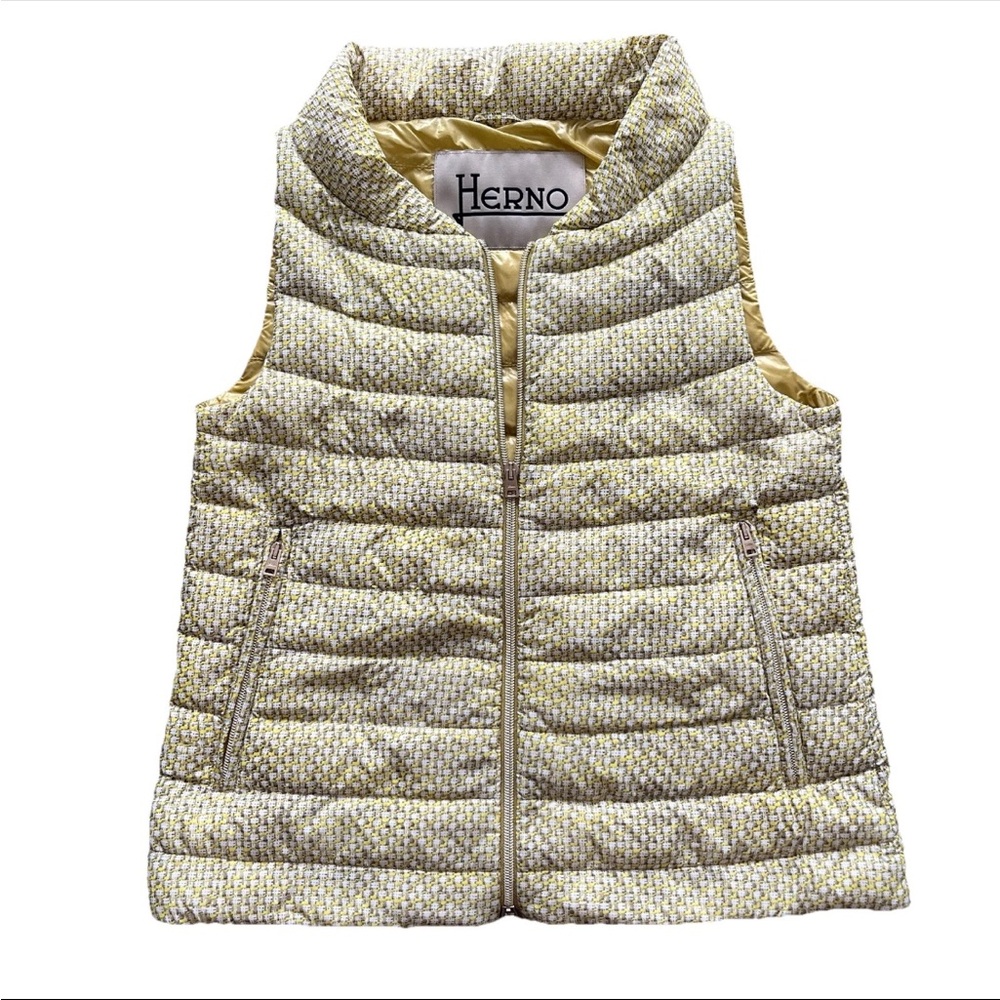 Herno Womens Sz Small Down Puffer Vest Printed Designer Puffer Quiet Luxury Vest